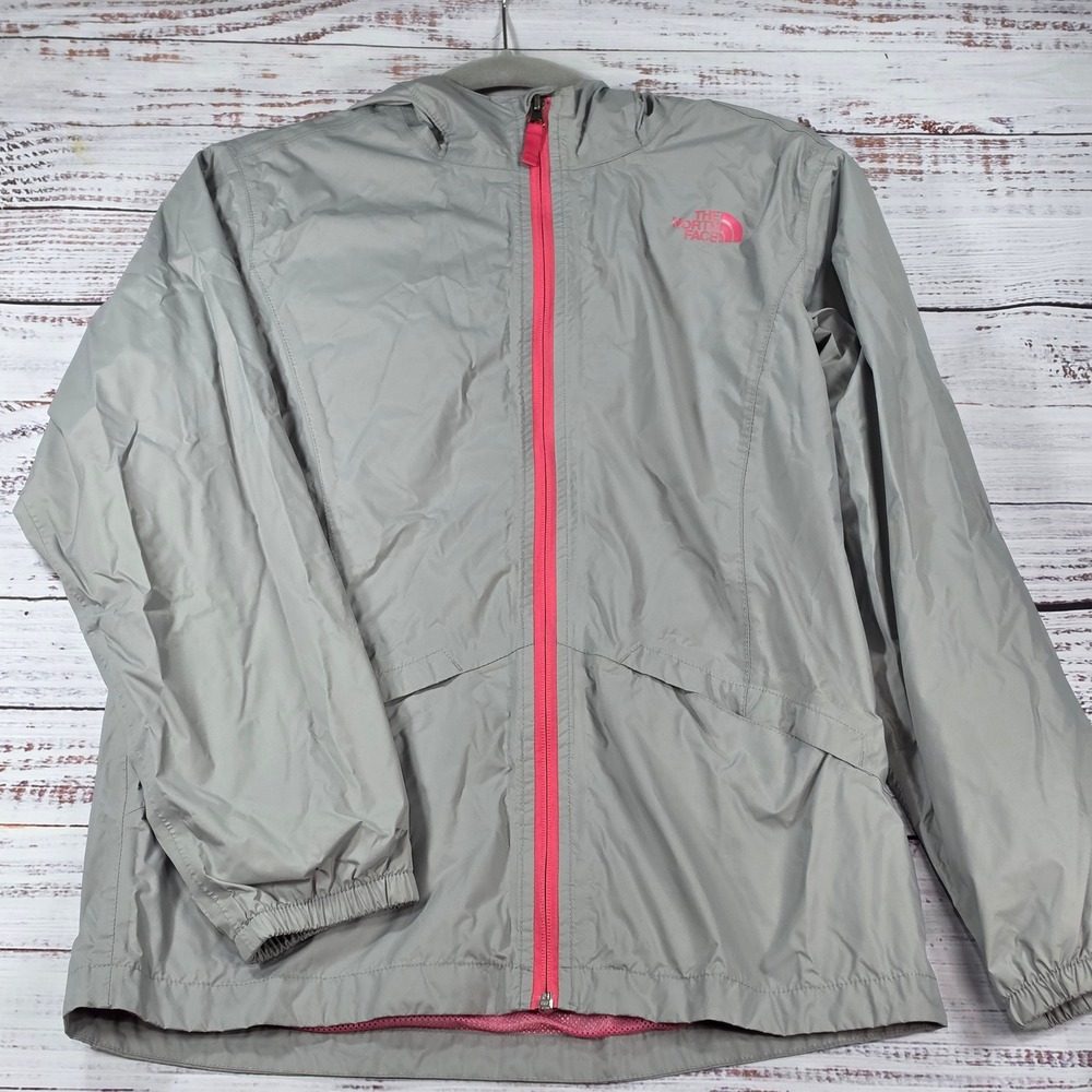 The North Face DryVent Rain Jacket Girls XL Grey Pink Exc Hooded Mesh Lined